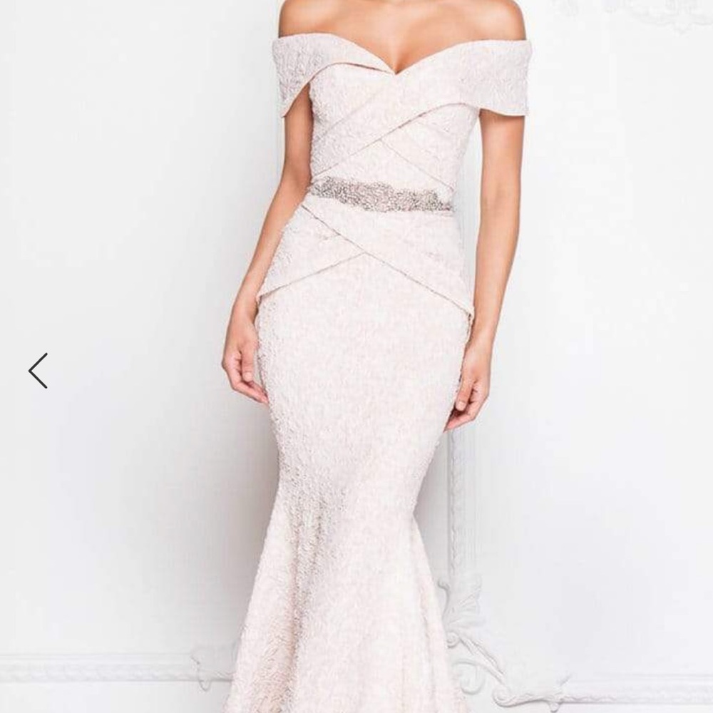 Terani Couture-1812M6657 Off-Shoulder Brocade Gown